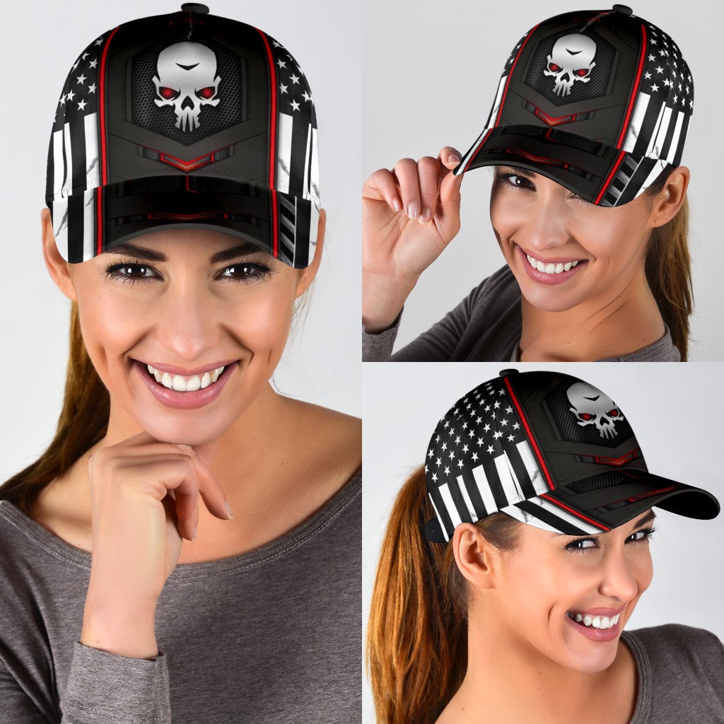 Skull Red Flag Carbon American Classic Cap For Vacation Style Outdoor Activities And Daily Comfort