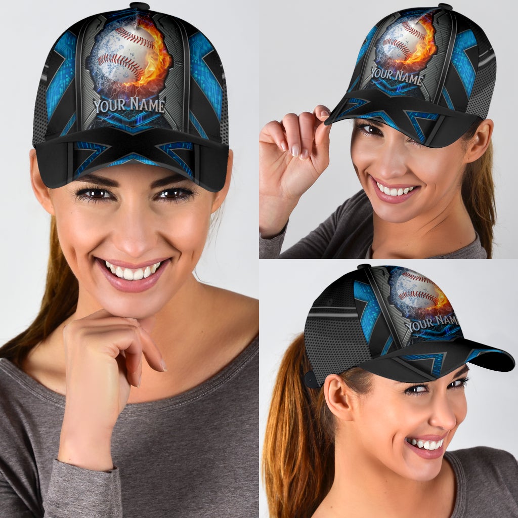 Custom Baseball Electric Fire Water Ball Classic Cap For Casual Styling Holiday Travel And Weekend Adventures
