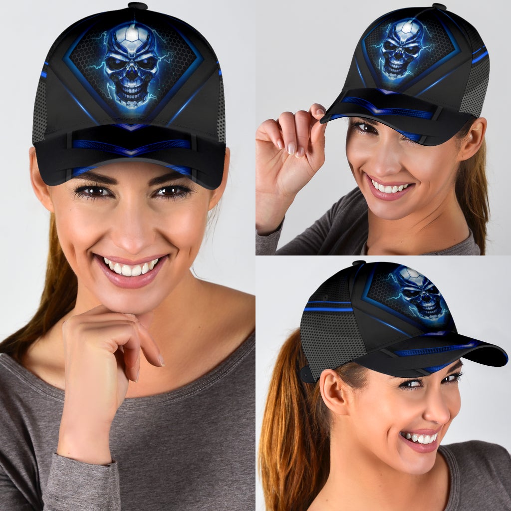 Skull Blue Pattern Classic Cap For Holiday Adventures Parties And Comfortable Styling