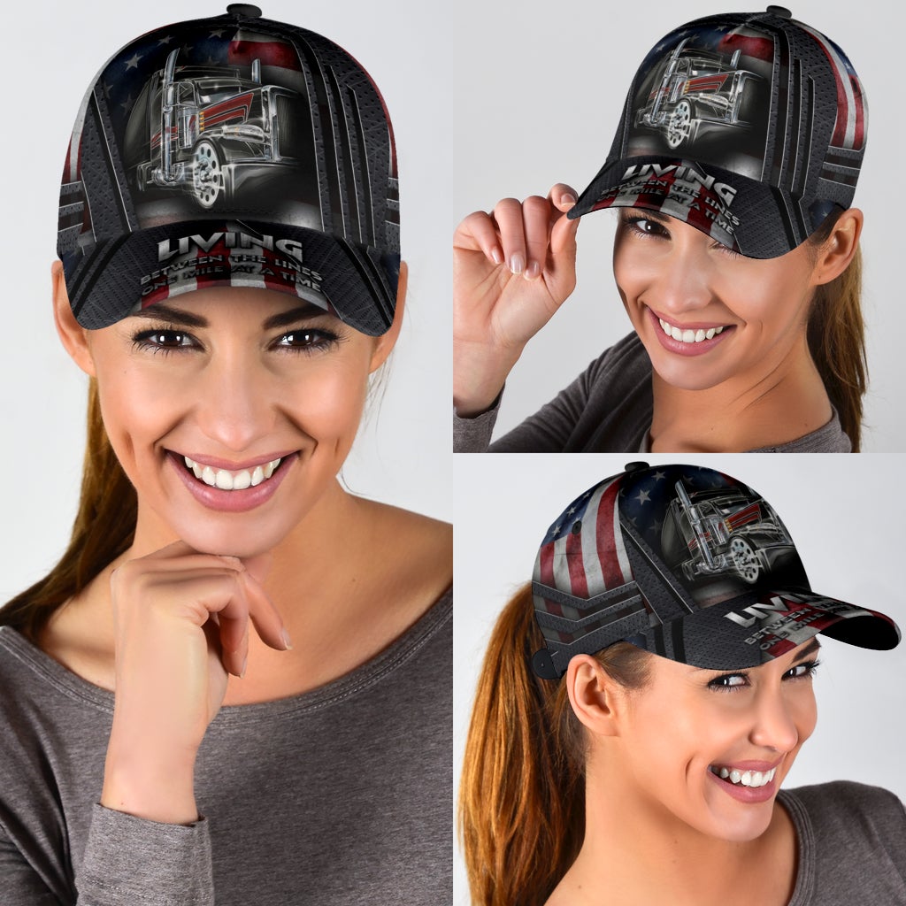 Truck Living Between Lines Mile At A Time Classic Cap For Parties Vacations And Relaxed Daily Outfits