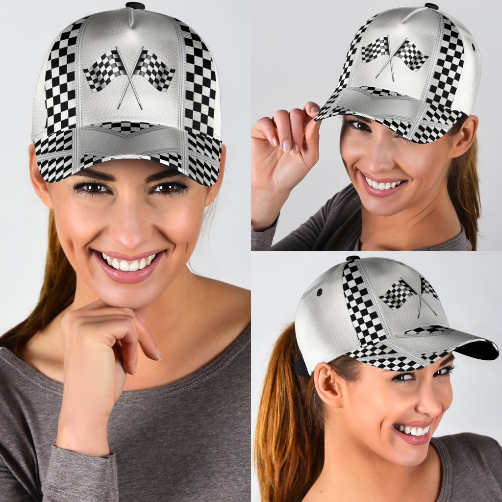 White Leather Racing Pattern Classic Cap For Outdoor Travel Parties And Thoughtful Holiday Gifting