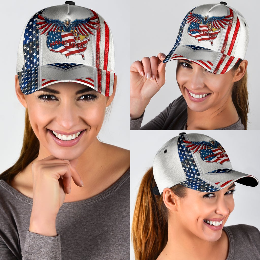 Custom Proud American Eagle Personalized Name Classic Cap For Daily Styling Weekend Travel And Outdoor Activities