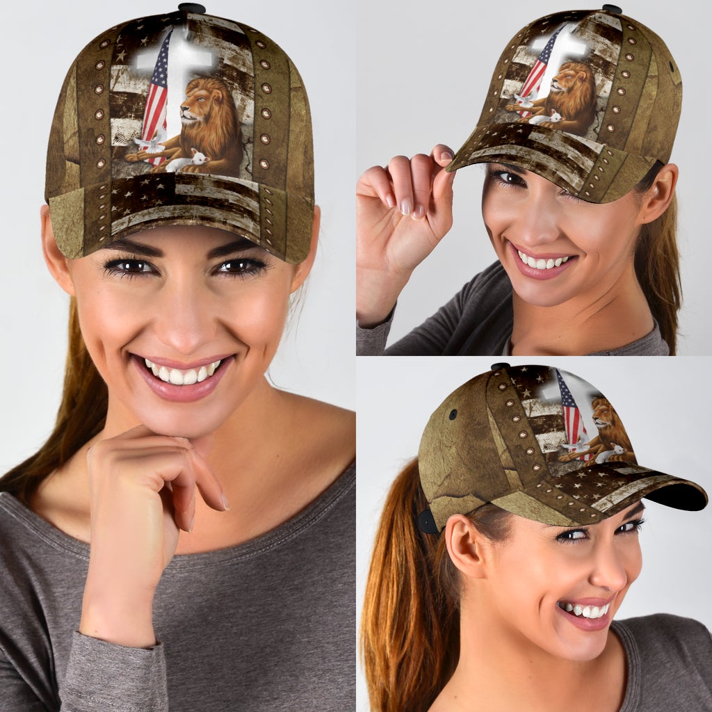 Lion Lamb Faith Cross American Flag Classic Cap For Weekend Travel Outdoor Events And Casual Outfits