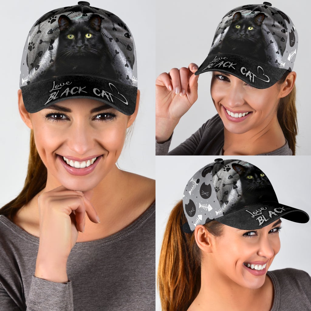 Love Black Cat Pet Lover Classic Cap For Festivals Holidays And Comfortable Everyday Wear