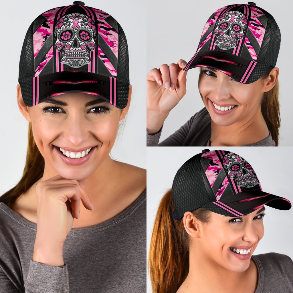 Skull Breast Cancer Awareness Support Classic Cap For Outdoor Events Beach Travel And Relaxed Daily Style