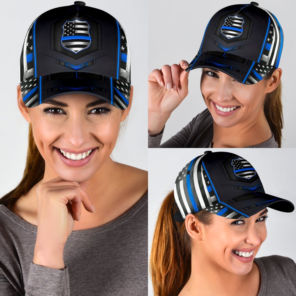 Police Blue Flag Carbon Pattern Classic Cap For Beach Vacations Outdoor Trips And Everyday Comfort