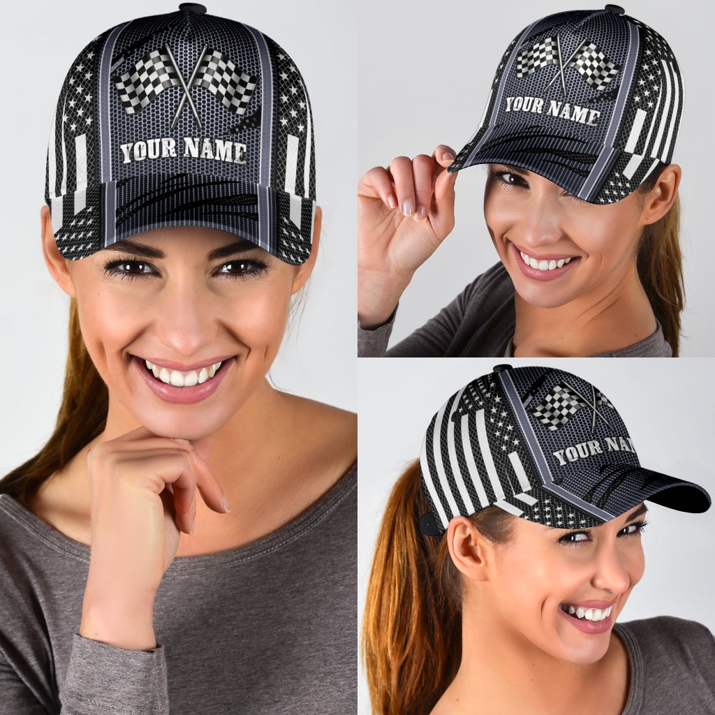 Custom Racing Net Pattern Personalized Name Classic Cap For Coastal Trips Outdoor Activities And Gift Giving