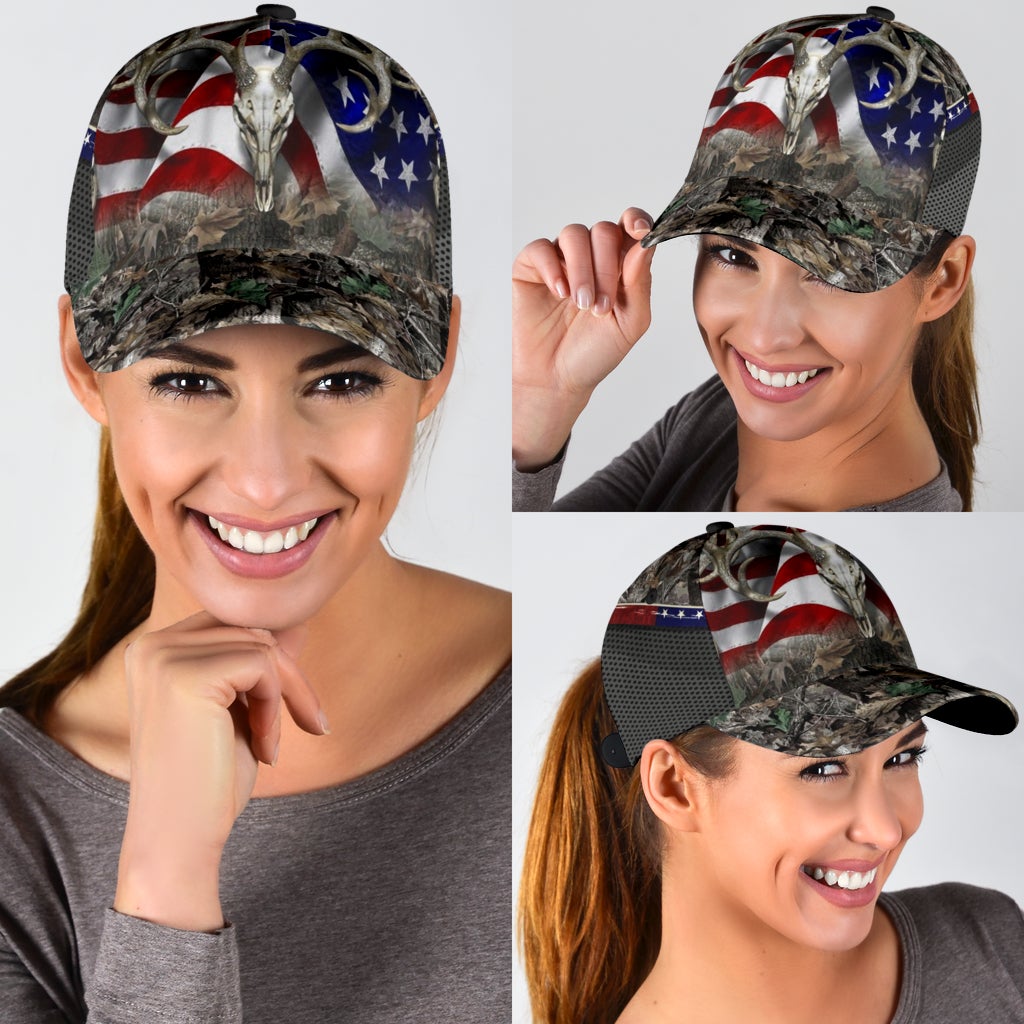 Deer Hunting American Flag Classic Cap For Beach Vacations Outdoor Trips And Everyday Comfort