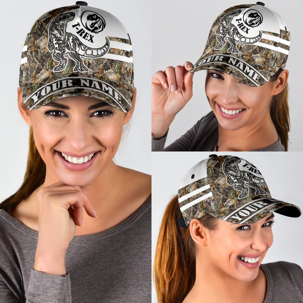 Custom Name T Rex Dinosaur Camo Classic Cap For Comfortable Daily Wear Travel And Weekend Outings