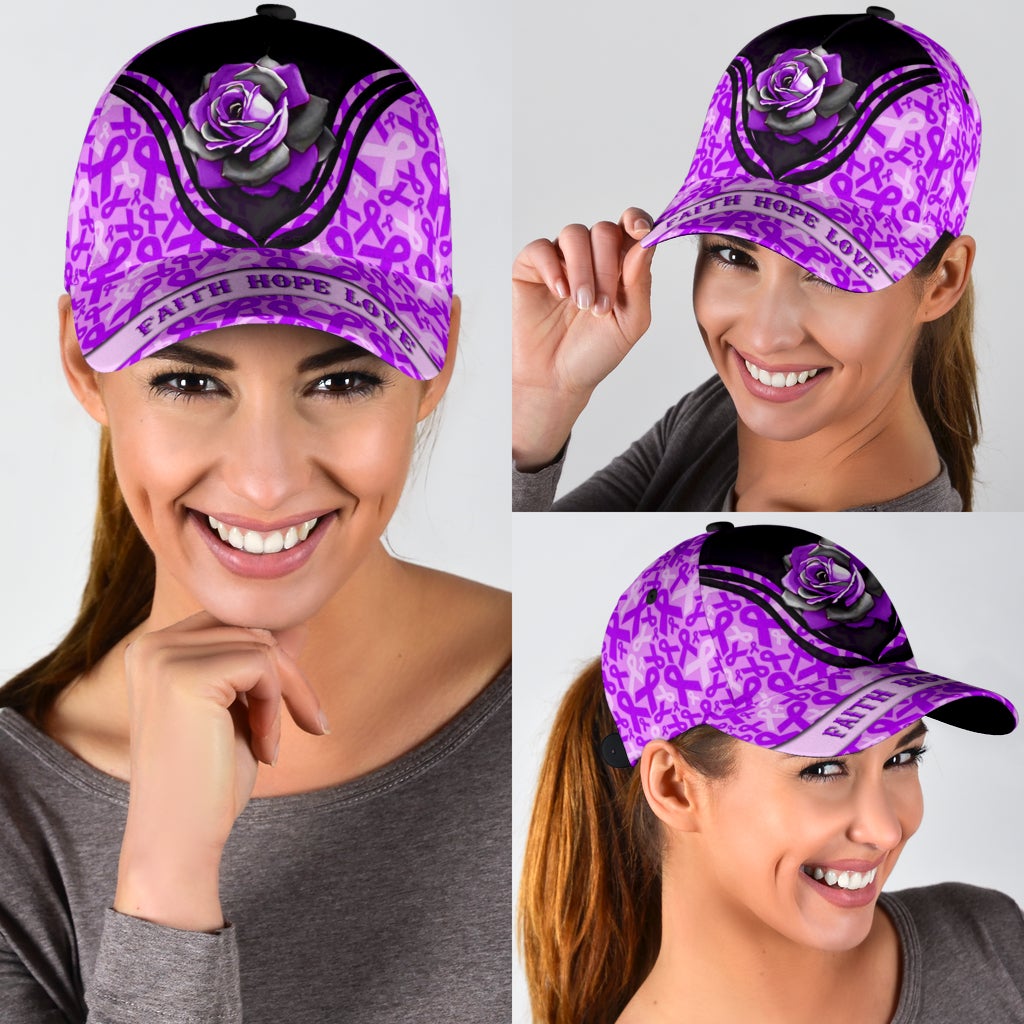 Fibromyalgia Awareness Rose Support Classic Cap For Casual Styling Holiday Travel And Weekend Adventures