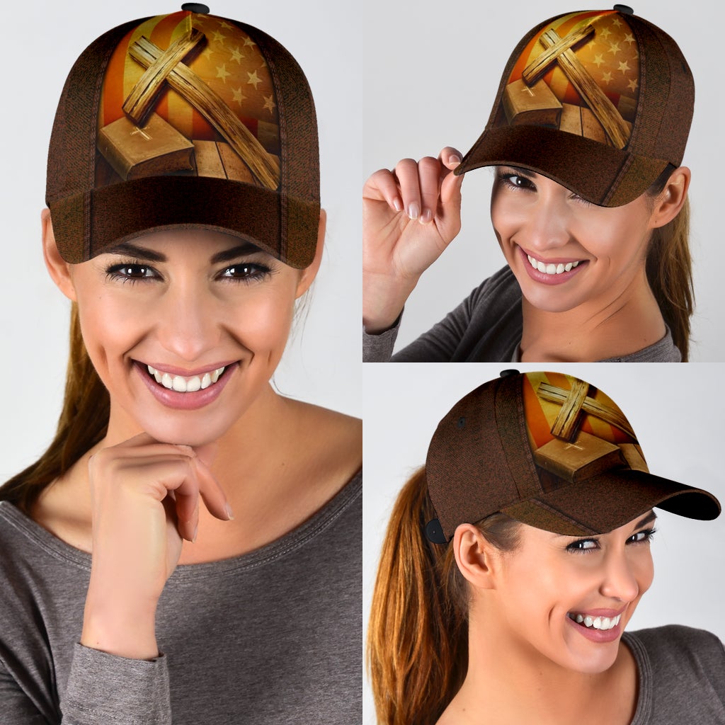 Faith Cross America Flag Classic Cap For Everyday Accessories Festivals And Relaxed Outings