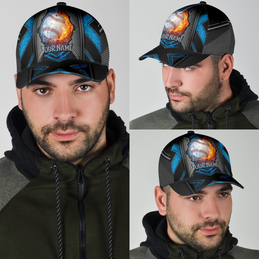 Custom Baseball Electric Fire Water Ball Classic Cap For Casual Styling Holiday Travel And Weekend Adventures
