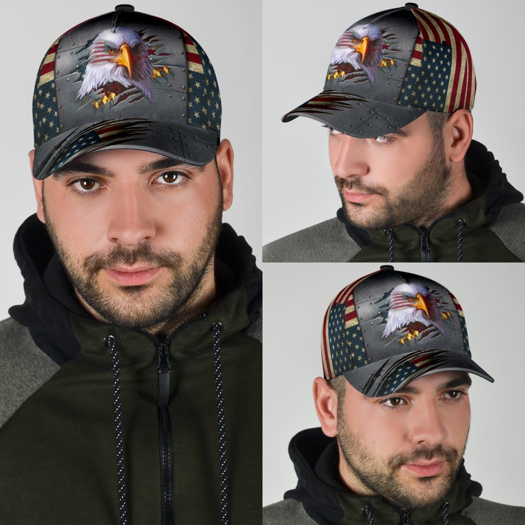 Eagle Proud American Flag Classic Cap For Casual Outfits Vacations And Everyday Styling