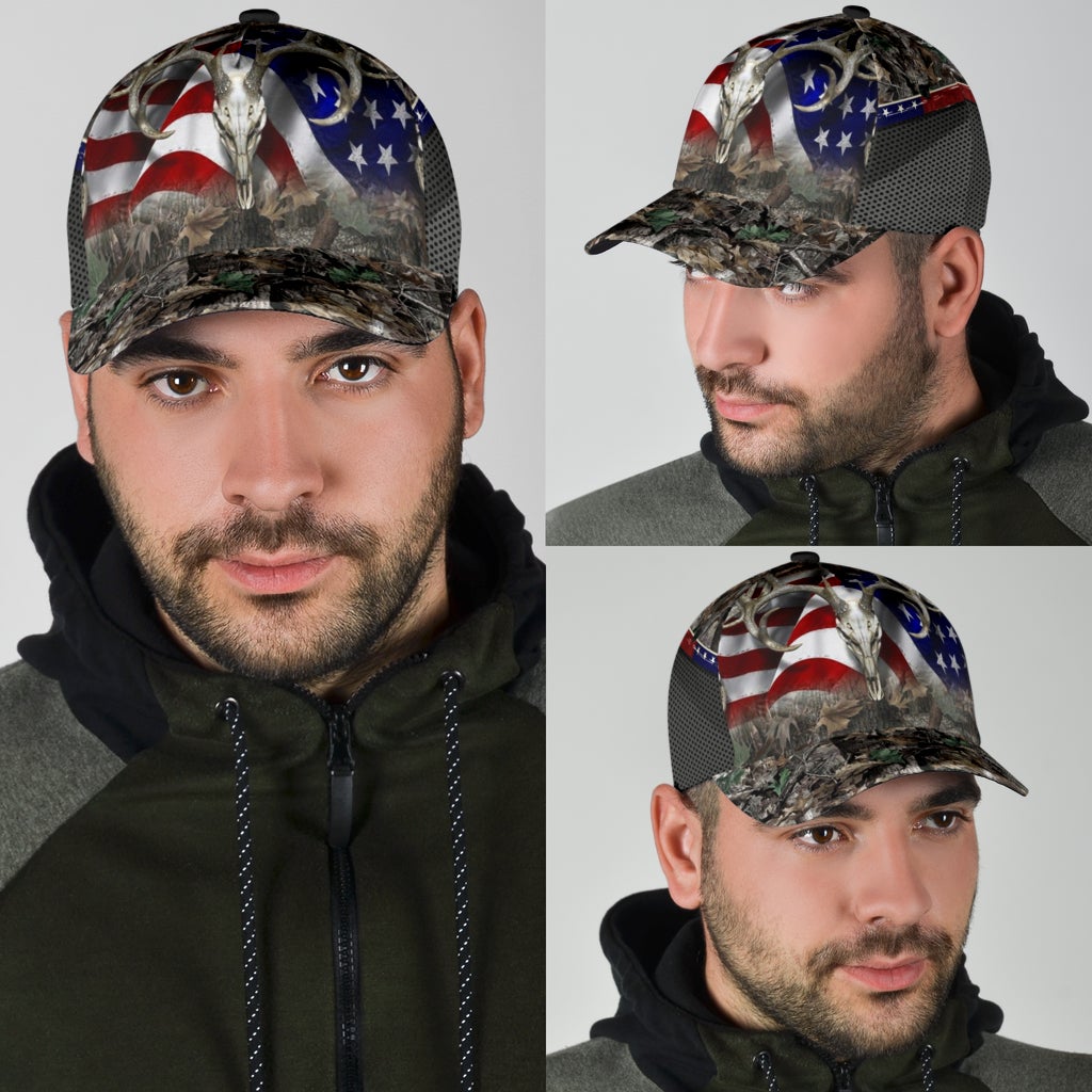 Deer Hunting American Flag Classic Cap For Beach Vacations Outdoor Trips And Everyday Comfort
