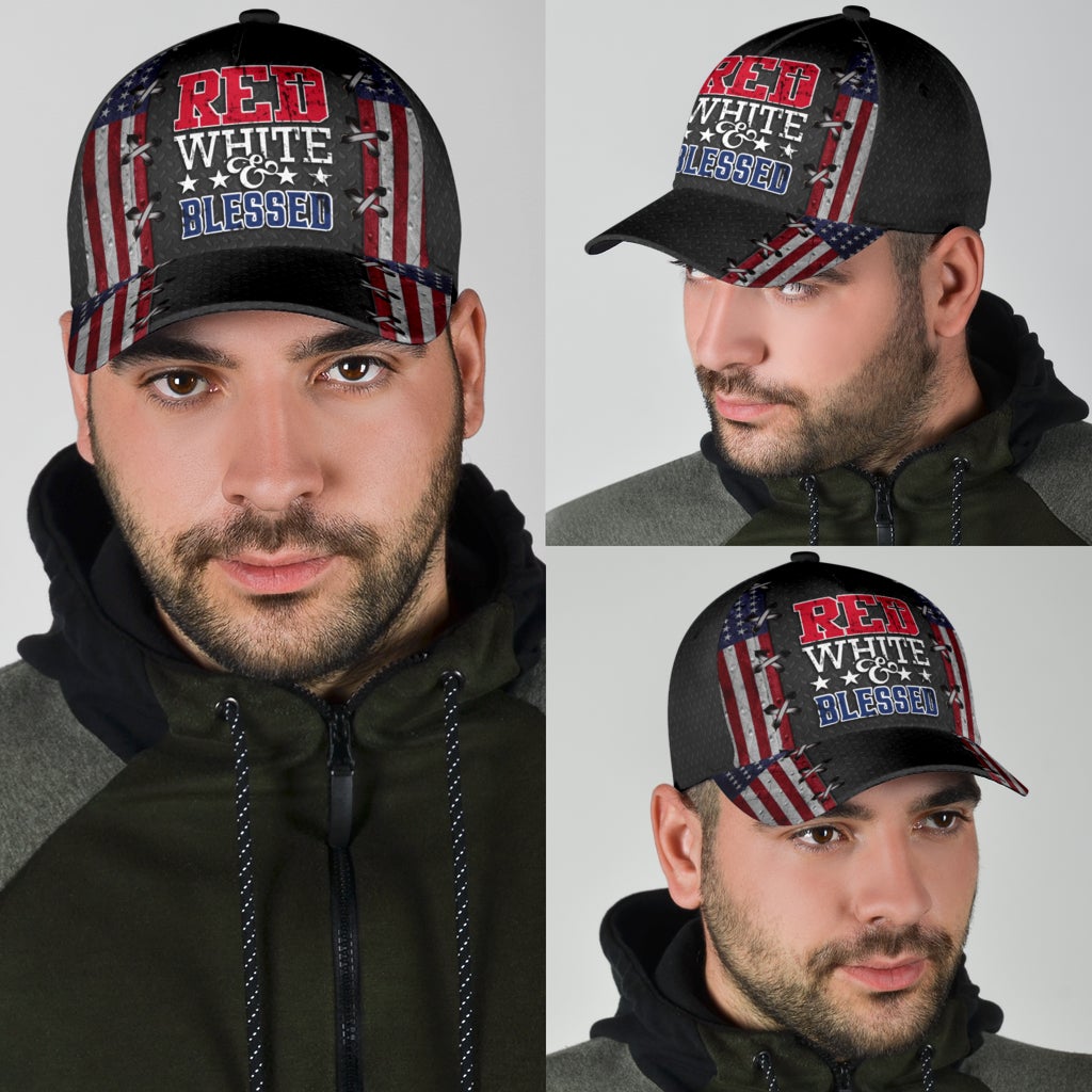 Red White And Blessed Jesus American Faith Classic Cap For Relaxed Outfits Outdoor Events And Holiday Trips