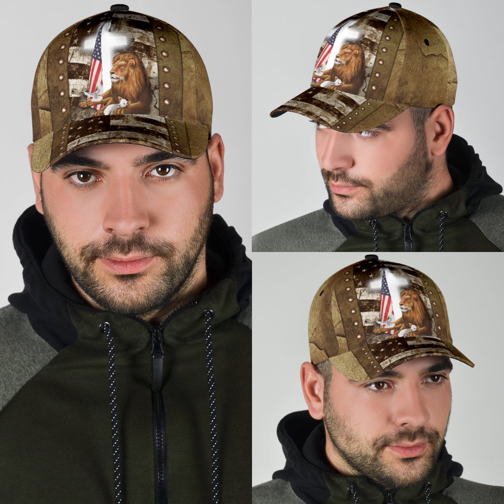 Lion Lamb Faith Cross American Flag Classic Cap For Weekend Travel Outdoor Events And Casual Outfits