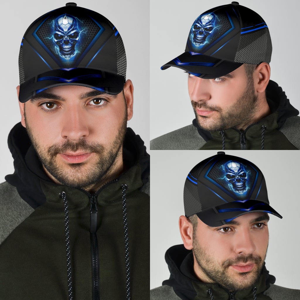 Skull Blue Pattern Classic Cap For Holiday Adventures Parties And Comfortable Styling