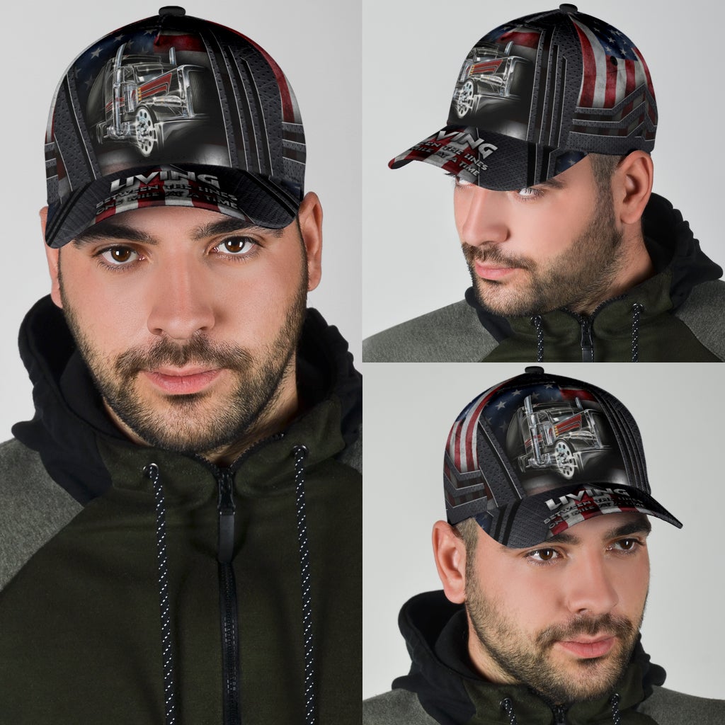 Truck Living Between Lines Mile At A Time Classic Cap For Parties Vacations And Relaxed Daily Outfits