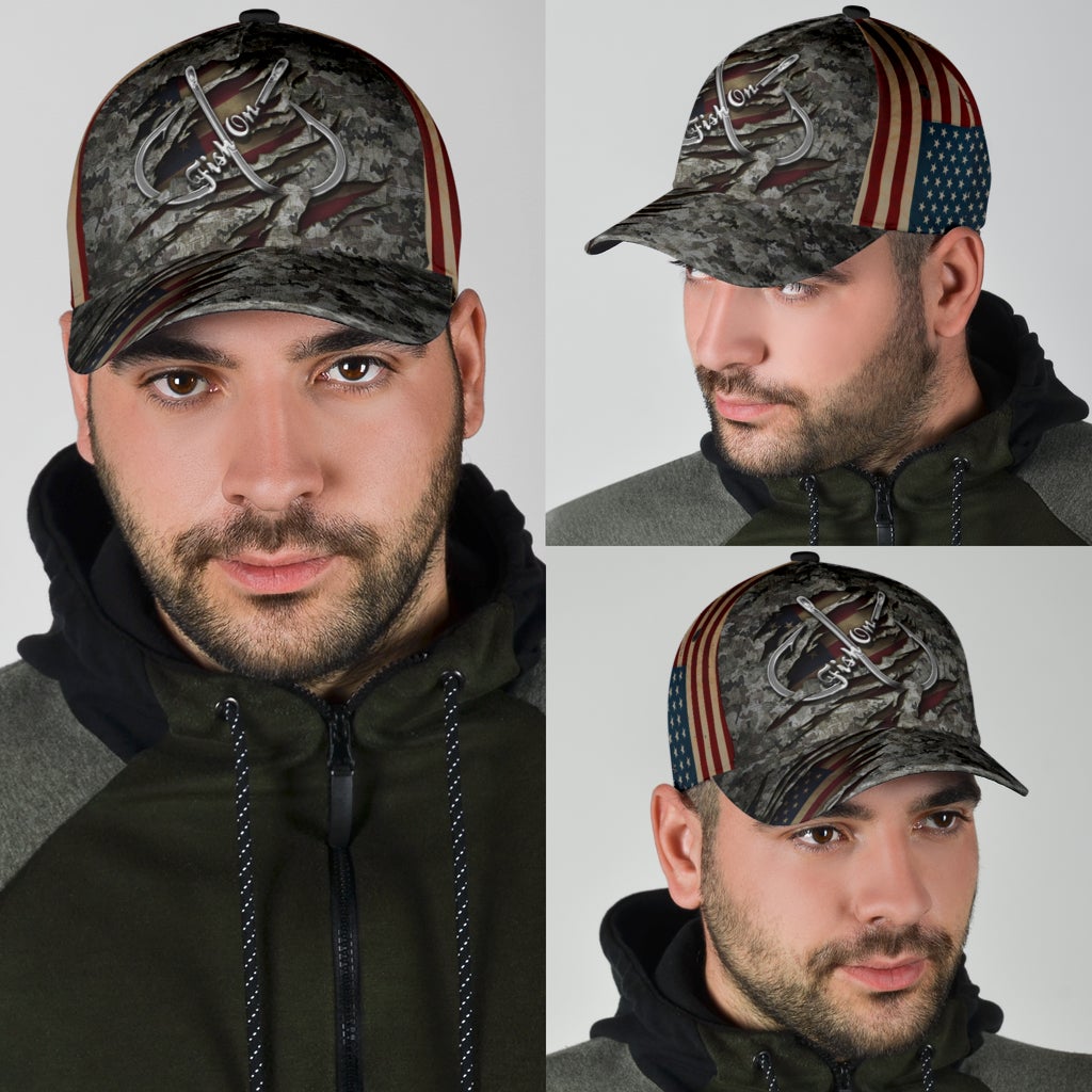 Fish On Camouflage Fishing Classic Cap For Festivals Travel Adventures And Casual Gift Giving
