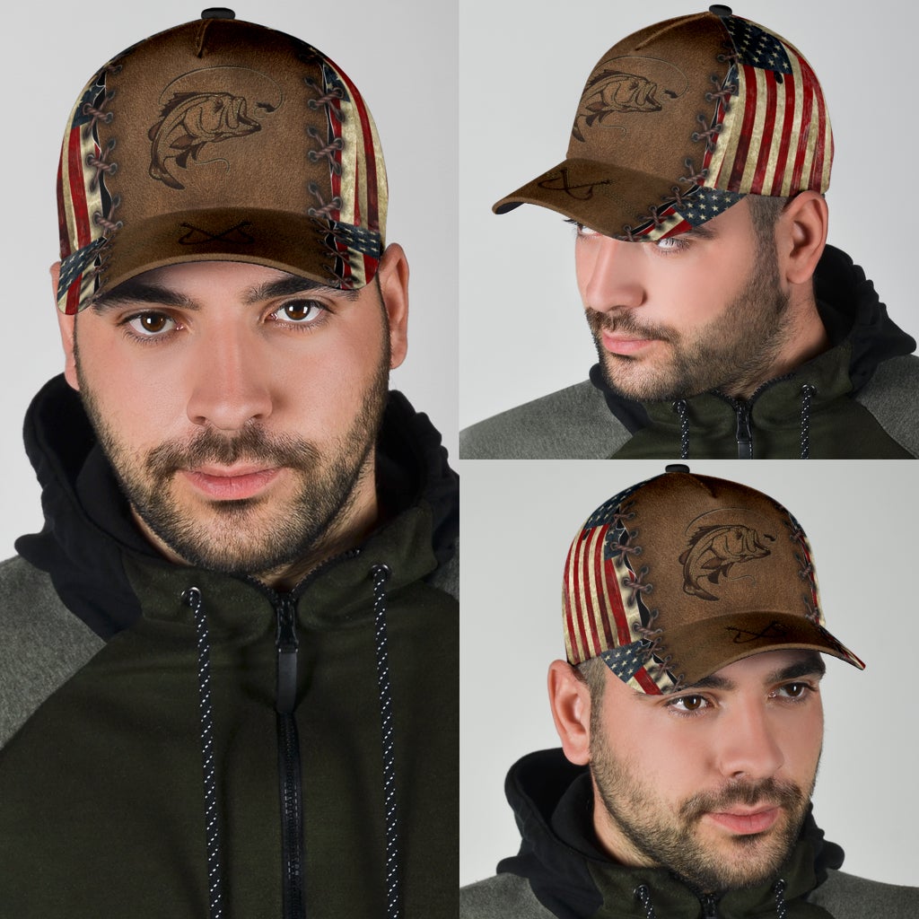 Fishing Leather American Flag Classic Cap For Festivals Travel Adventures And Casual Gift Giving