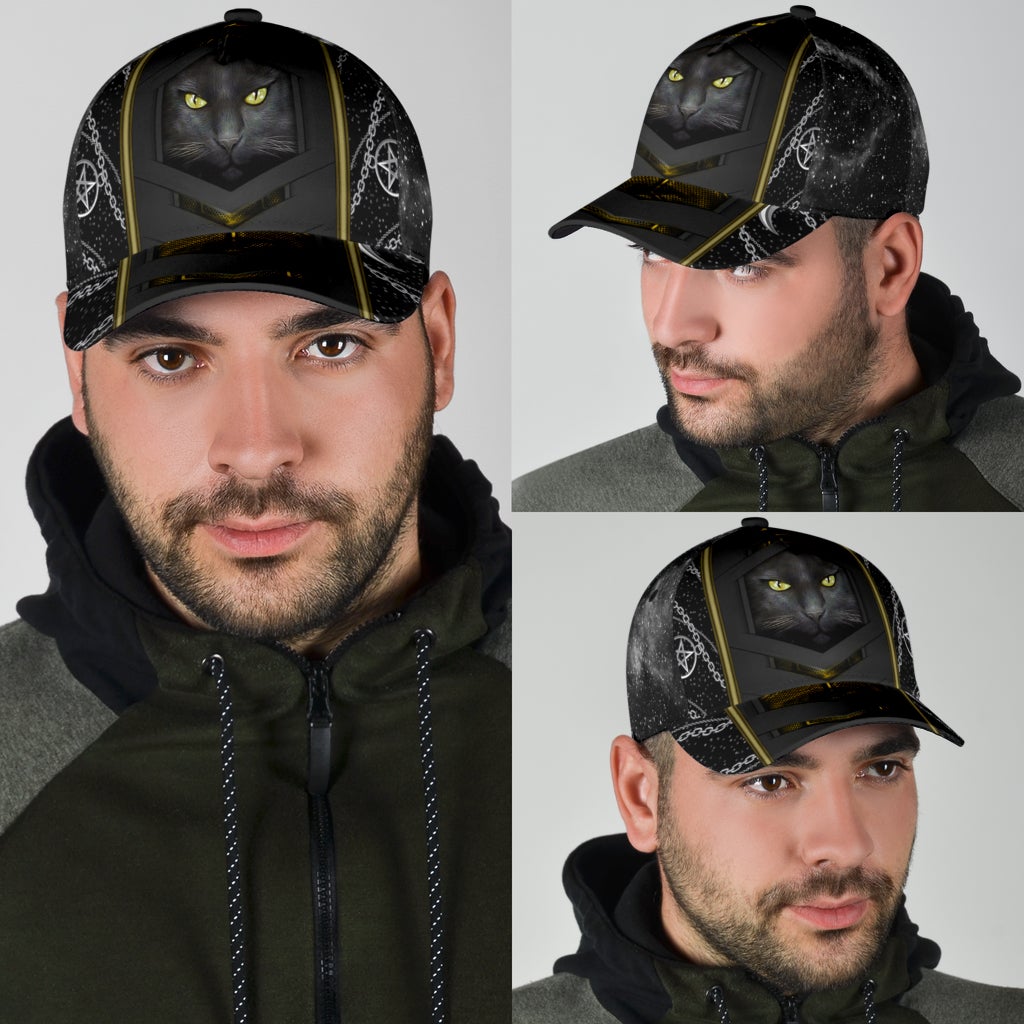 Black Cat Hello Darkness Classic Cap For Coastal Trips Outdoor Activities And Gift Giving