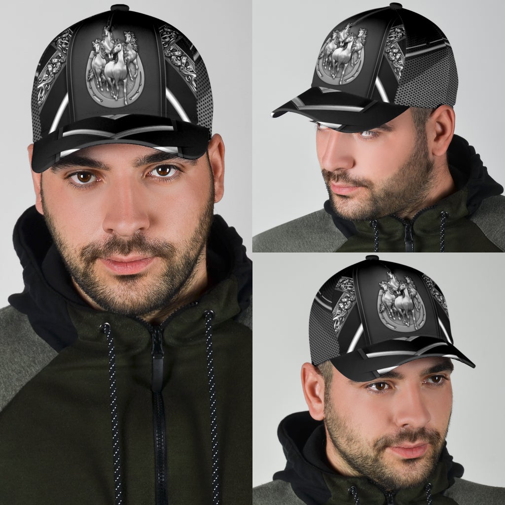 Horse Silver Pattern Elegant Classic Cap For Travel Adventures Weekend Wear And Casual Style