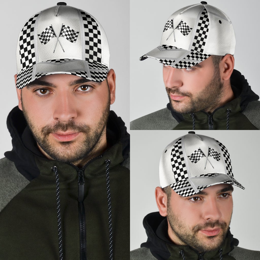 White Leather Racing Pattern Classic Cap For Outdoor Travel Parties And Thoughtful Holiday Gifting