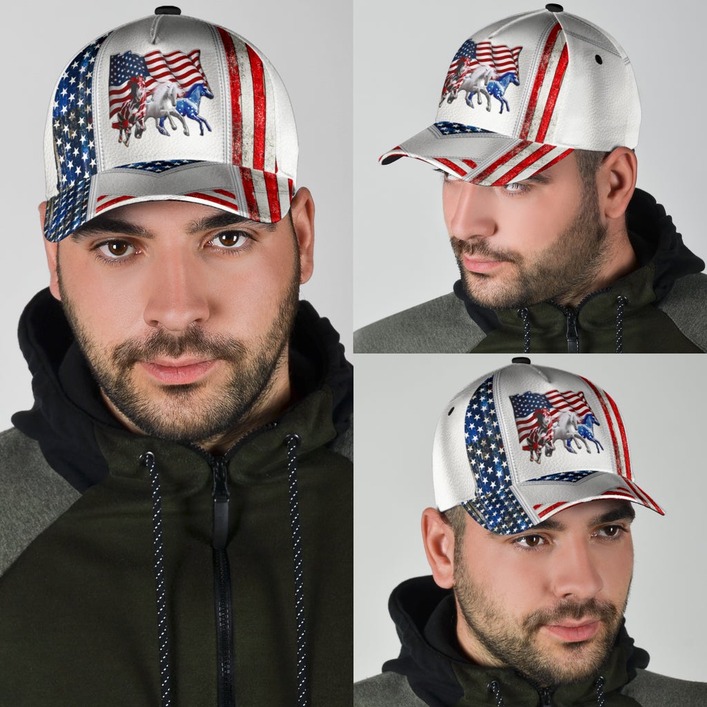 White American Horses Freedom Classic Cap For Summer Activities Vacations And Comfortable Daily Wear