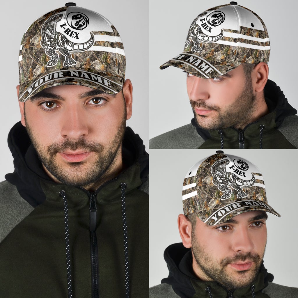 Custom Name T Rex Dinosaur Camo Classic Cap For Comfortable Daily Wear Travel And Weekend Outings
