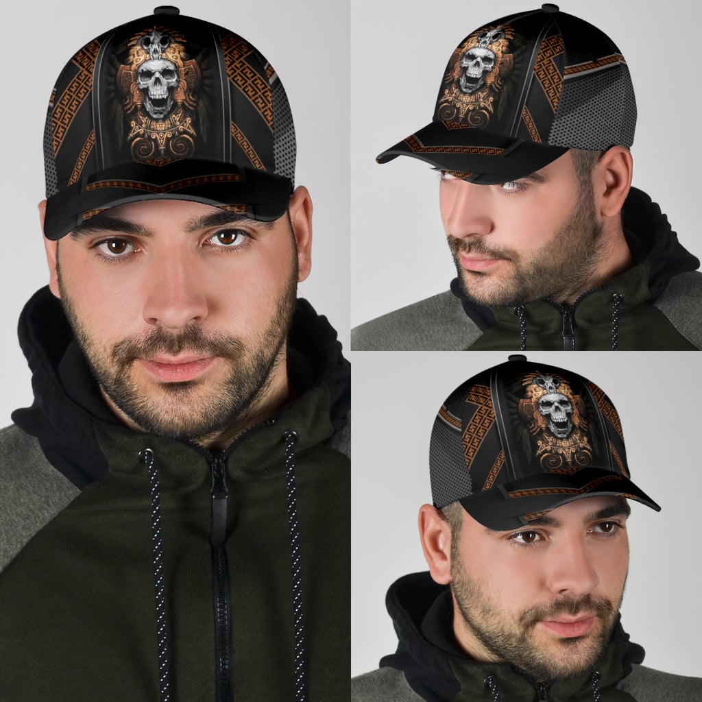 Skull Ancient Greek Pattern Classic Cap For Daily Styling Weekend Travel And Outdoor Activities
