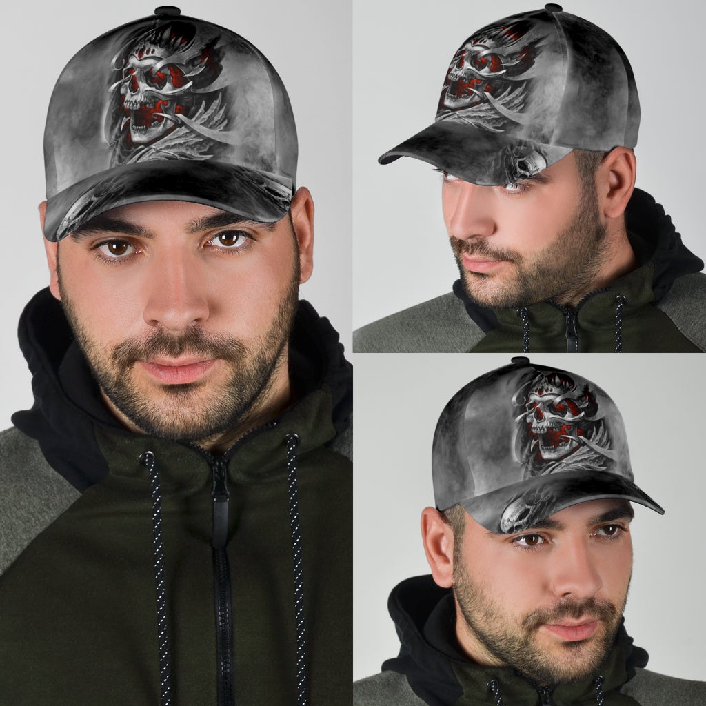 Skull Grey Pattern Classic Cap For Beach Vacations Outdoor Trips And Everyday Comfort