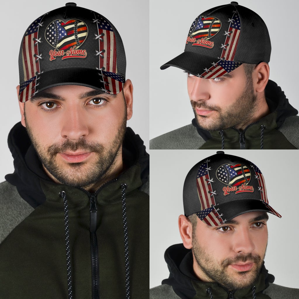 Custom Baseball Mom Heart American Flag Classic Cap For Travel Adventures Weekend Wear And Casual Style