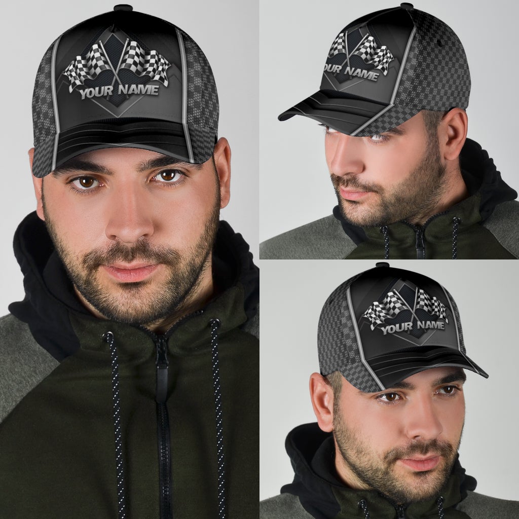 Custom Racing Flag Lover Personalized Name Classic Cap For Beach Days Travel And Relaxed Everyday Outfits