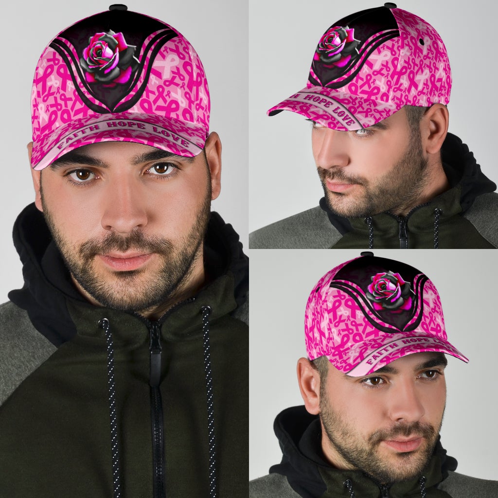 Breast Cancer Faith Hope Love Rose Classic Cap For Weekend Adventures Festivals And Gift Giving