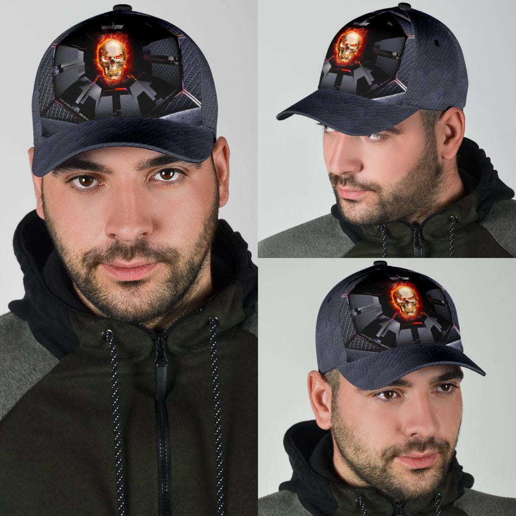 Skull Fire Hexagonal Classic Cap For Weekend Travel Outdoor Events And Casual Outfits
