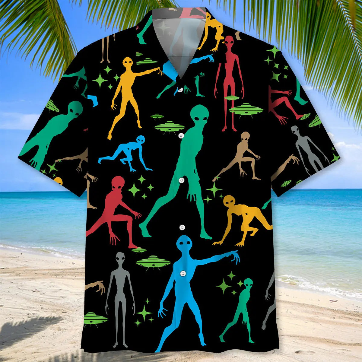 Funny Alien Black Hawaiian Shirt For Cruise Journey, Beachside Event, And Coastal Casual Wear
