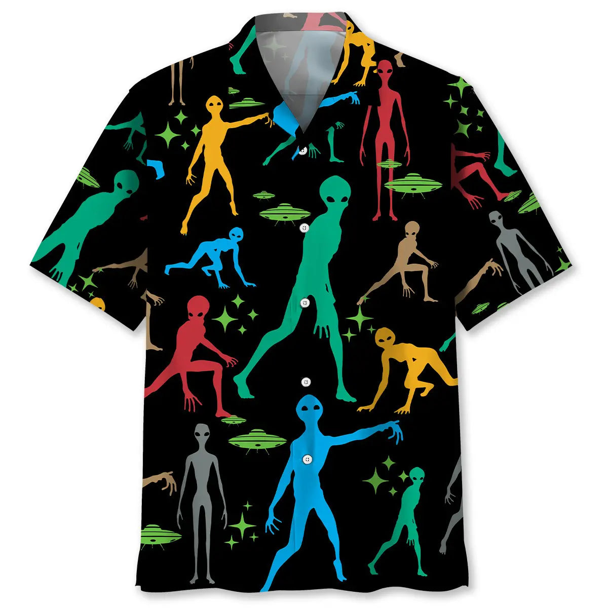 Funny Alien Black Hawaiian Shirt For Summer Road Trip, Beach Party, And Vacation Outfit