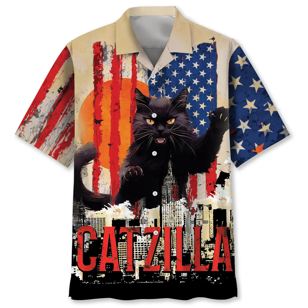 American Funny Black Cat Hawaiian Shirt For Summer Celebrations, Resort Days, And Relaxed Everyday Wear