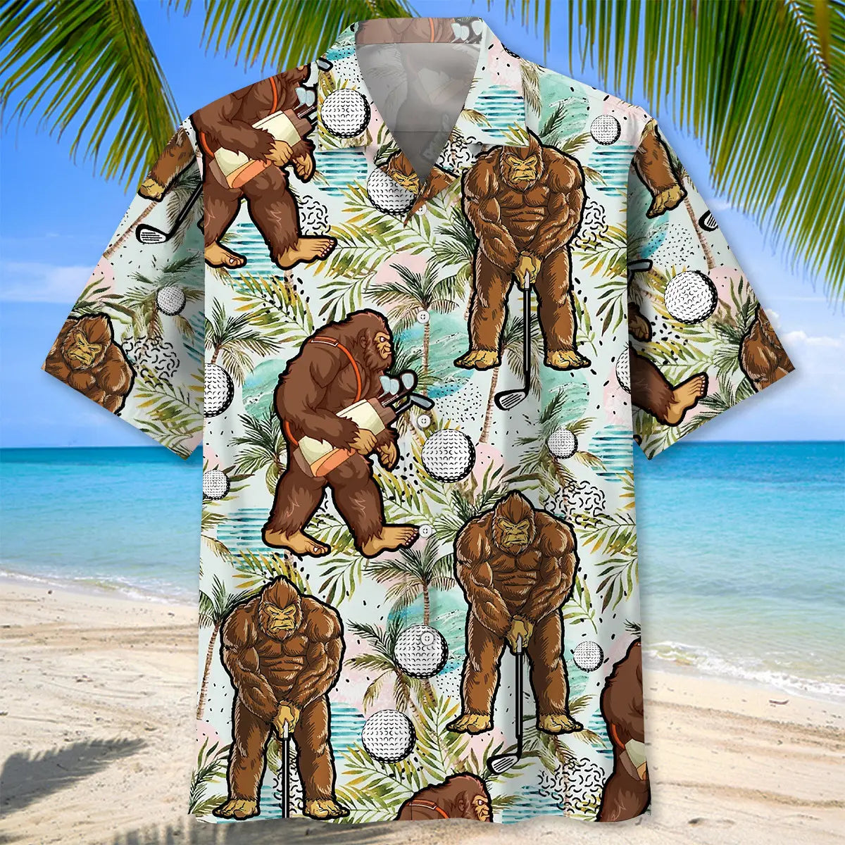 Funny Bigfoot Golf Player Hawaiian Shirt For Sports Fans, Summer Outings, And Relaxed Vacation Wear