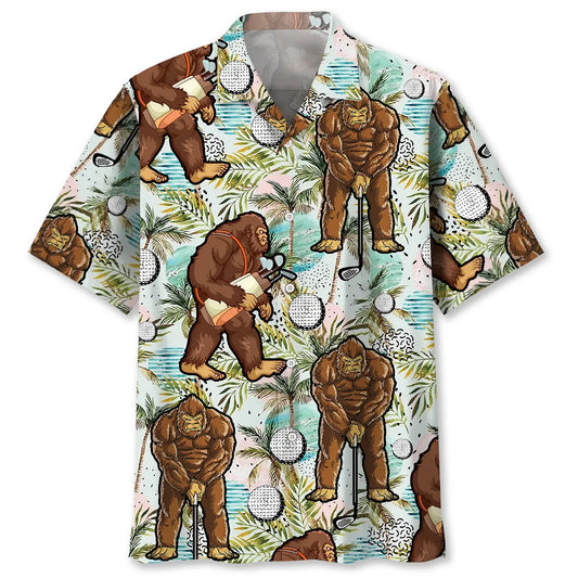 Funny Bigfoot Golf Player Hawaiian Shirt For Sports Fans, Summer Outings, And Relaxed Vacation Wear