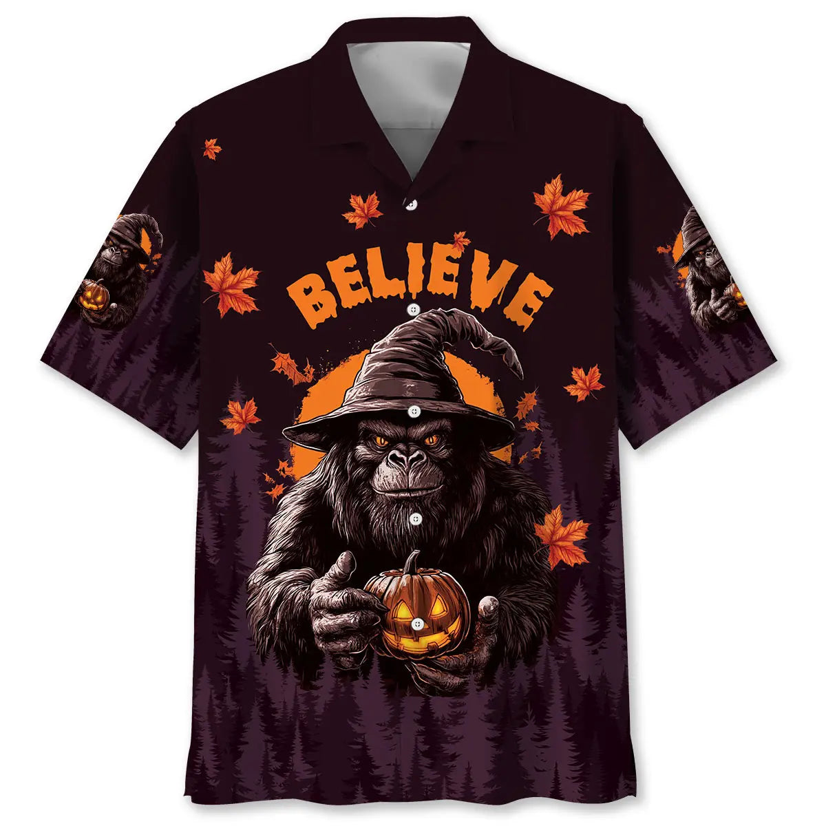 Halloween Funny Bigfoot Hawaiian Shirt For Tropical Holidays, Outdoor Gatherings, And Everyday Comfort