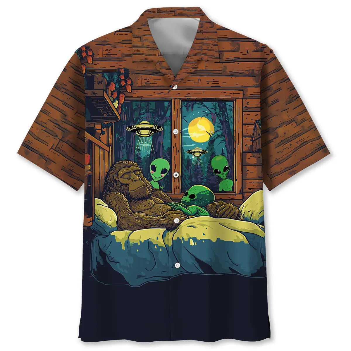 Funny Bigfoot Sleep Alien Hawaiian Shirt For Summer Vacation, Beach Travel, And Casual Wear