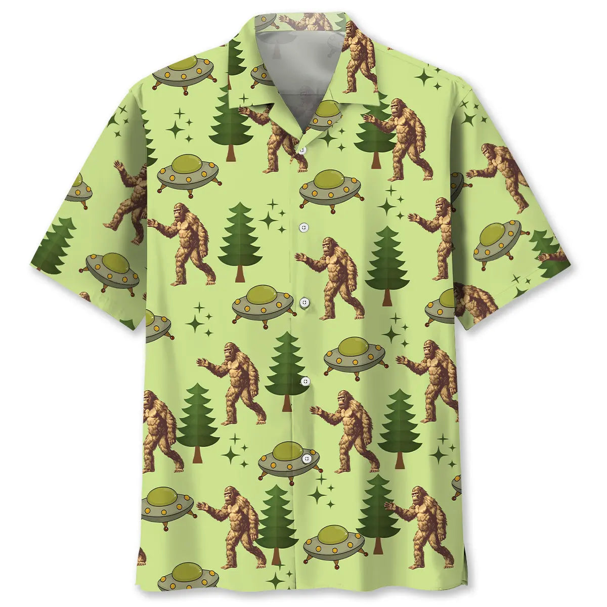 Funny Bigfoot UFO Hawaiian Shirt For Animal Lovers, Beach Travel, And Casual Summer Style