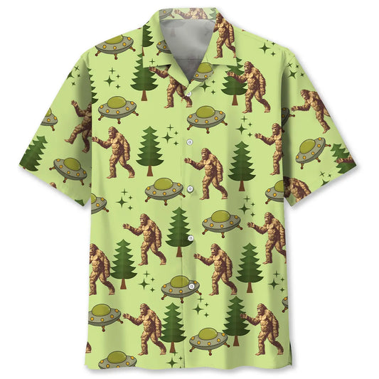 Funny Bigfoot UFO Hawaiian Shirt For Animal Lovers, Beach Travel, And Casual Summer Style
