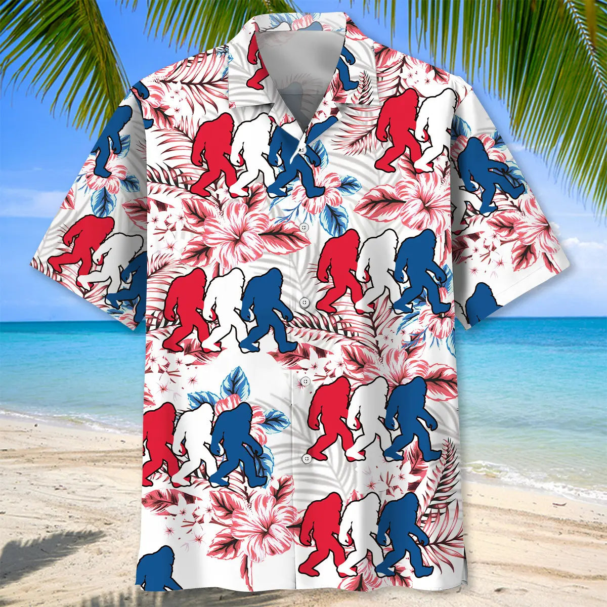 American Funny Bigfoot Hawaiian Shirt For Summer Celebrations, Resort Days, And Relaxed Everyday Wear