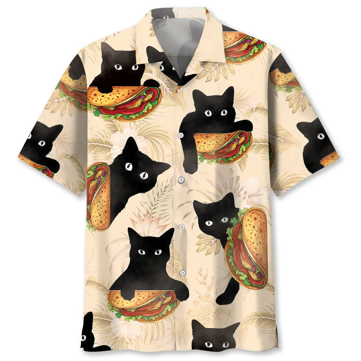 Funny Black Cat Hiding Taco Hawaiian Shirt For Summer Vacation, Beach Travel, And Casual Wear
