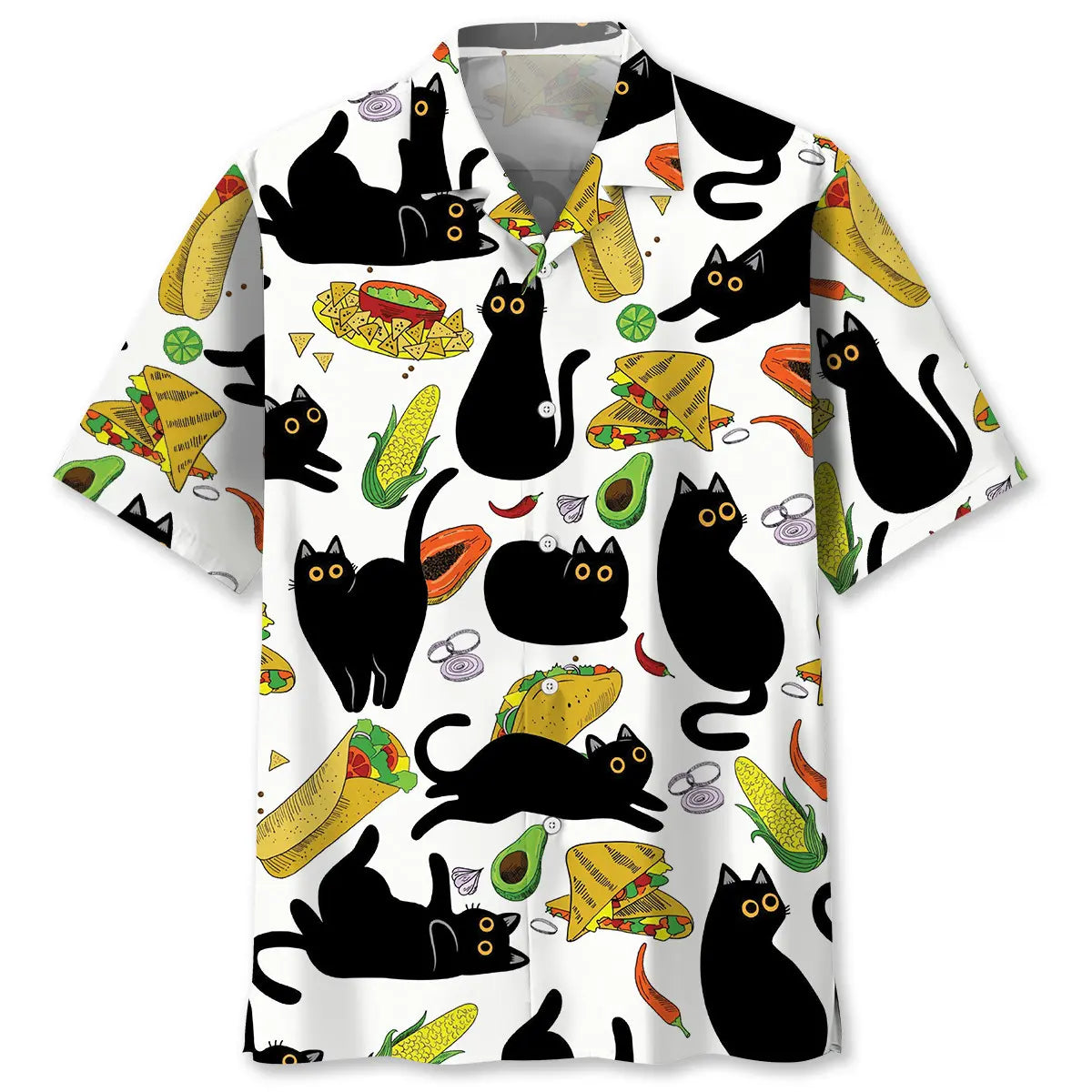 Funny Black Cat Taco Hawaiian Shirt For Tropical Holidays, Outdoor Gatherings, And Everyday Comfort