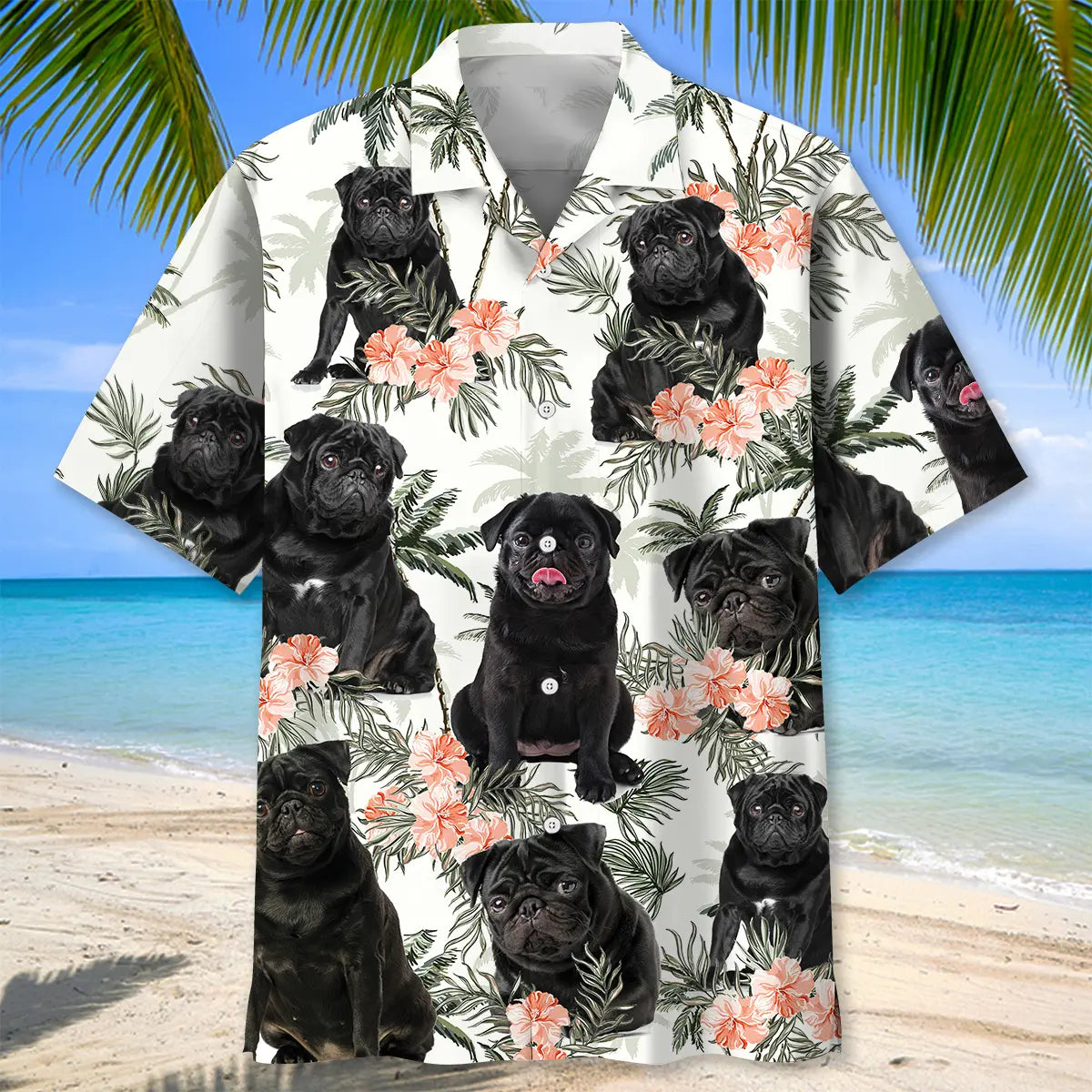 Funny Black Pug Hawaiian Shirt For Animal Lovers, Beach Travel, And Casual Summer Style