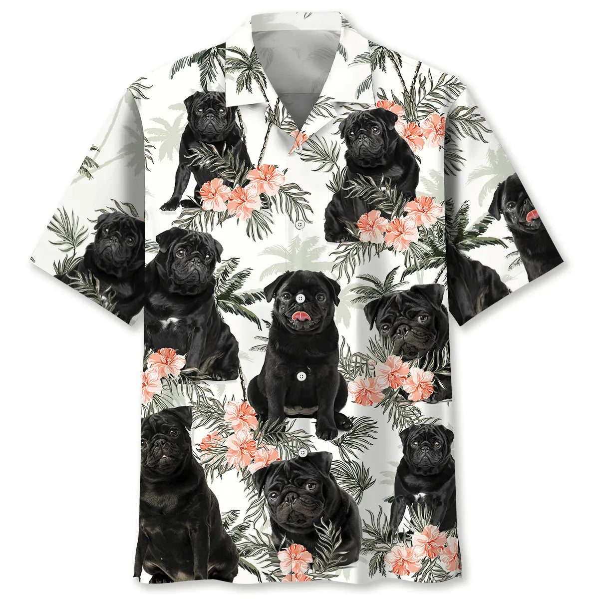 Funny Black Pug Hawaiian Shirt For Animal Lovers, Beach Travel, And Casual Summer Style