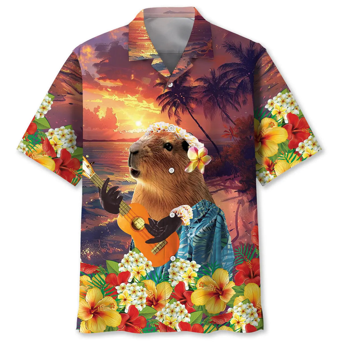Funny Capybara Guitar Hawaiian Shirt For Coastal Travel, Casual Events, And Comfortable Summer Wear